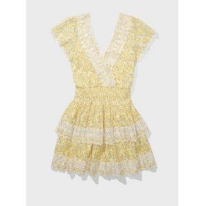 American Eagle Yellow Floral "Garden Party" Tiered Wrap Dress